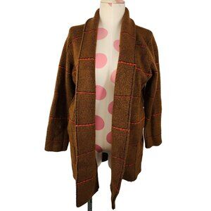 Women's Time and Tru Brown Plaid Thick Sweater Cardigan Medium Cozy Warm Comfy